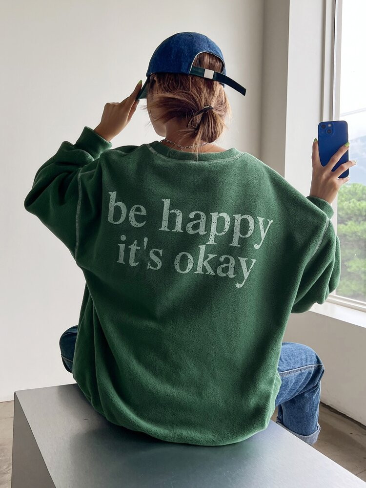 DAZY Slogan Graphic Drop Shoulder Fleece Oversized Sweatshirt Without Tee | SHEIN