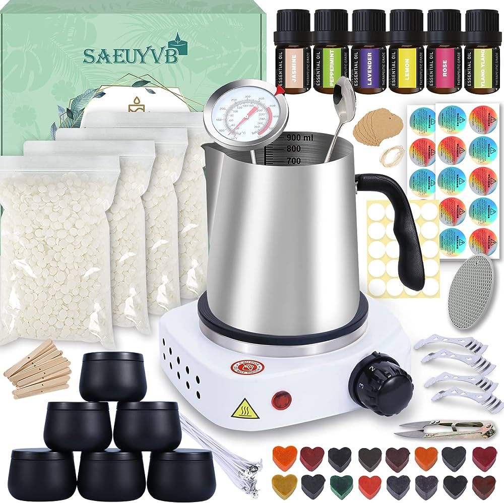 SAEUYVB Candle Making Kit,Easy to Make Colored Candle Soy Wax Kit,Including Soy Wax, Wicks,Meltin... | Amazon (US)