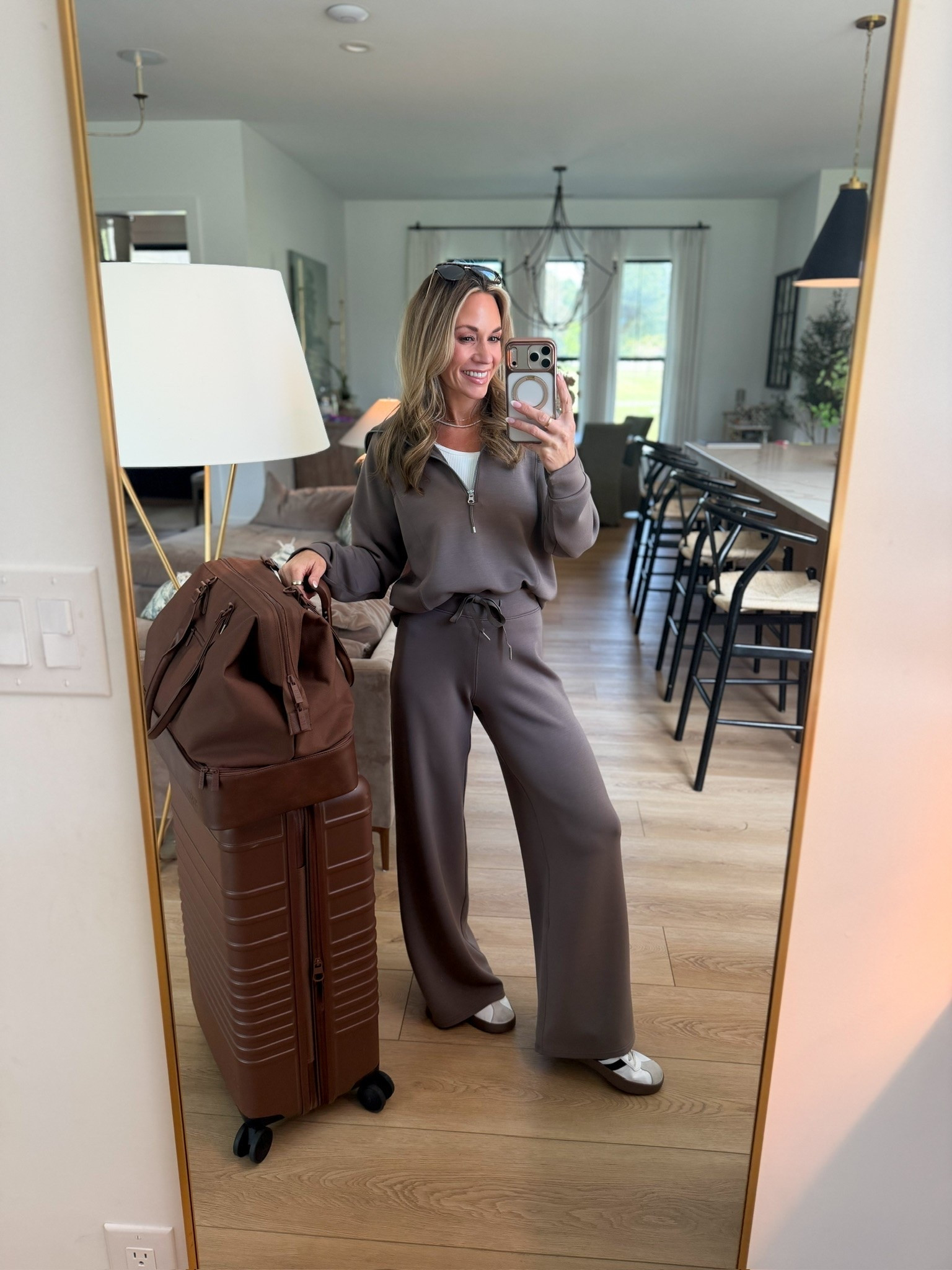 My go to travel outfit for comfort but still feeling put together 👏 I am 5’2 wearing the xsmall and regular pant length! The pants do come in different length options too!! Use code NIBLETTXSPANX for 15% off your first order!

#LTKTravel #LTKPetite #LTKootd