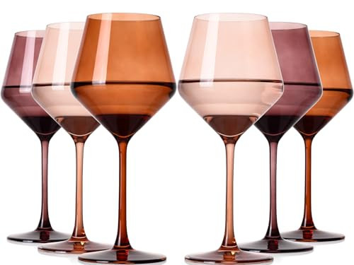 Venus Colored Wine Glasses Set of 6-17.5【Hand Blown】 Brown Wine Glasses with Tall Long Stems, Elegant Amber Melanin Colored Glassware - Unique Gifts for Wine Lovers-Wedding Gifts | Amazon (US)