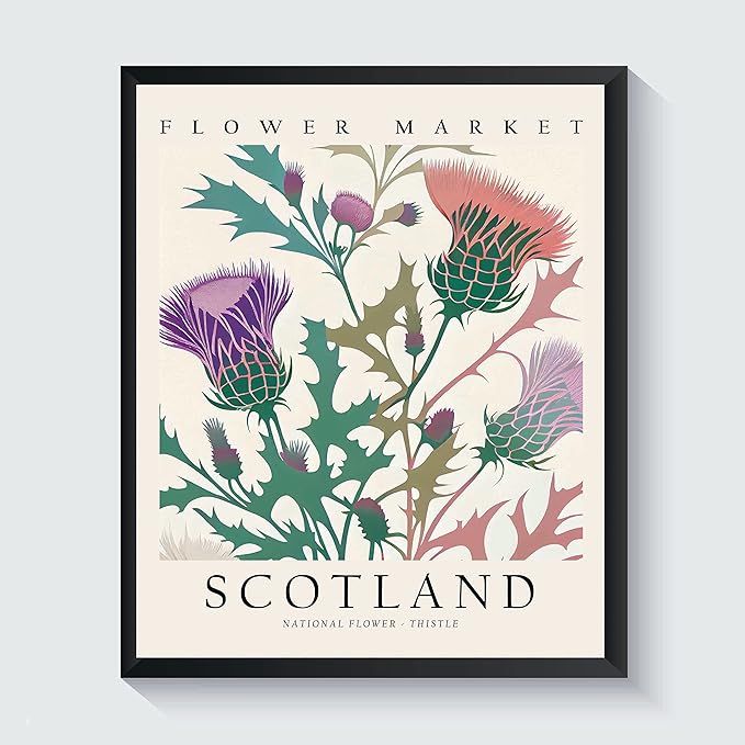 Scotland Art Print Poster, Thristle Flower Market Wall Art, Artwork Decor for Bedroom, Kitchen, B... | Amazon (US)