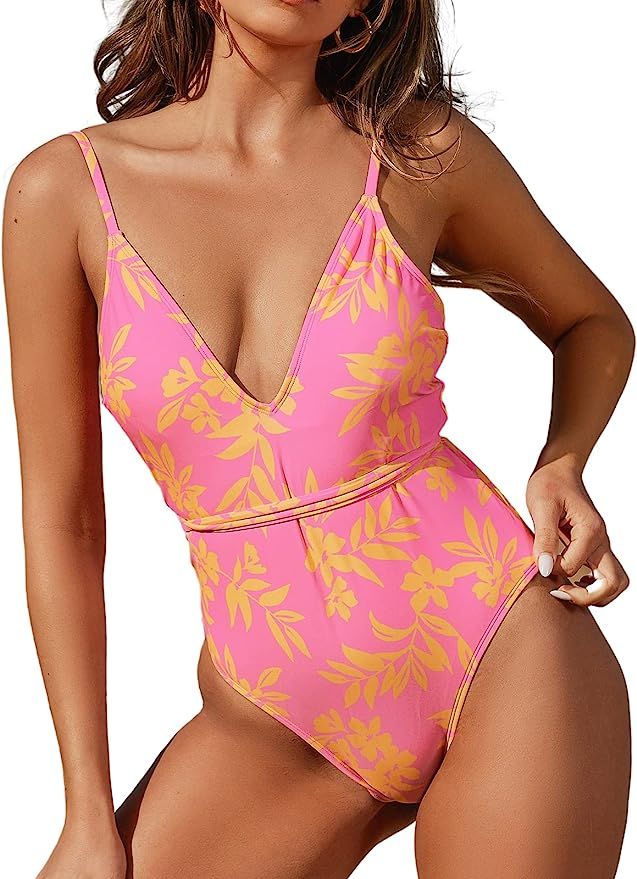 CUPSHE X STASSIE One Piece Swimsuit for Women Bathing Suits Plung V Neck Strappy Crisscorss Lace-... | Amazon (US)