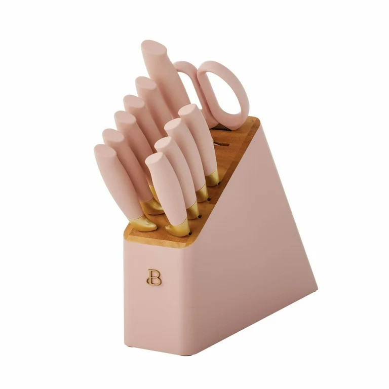 Beautiful 12 Piece Stainless Steel Knife Knife Set Block Soft Grip Handles Rose by Drew Barrymore... | Walmart (US)