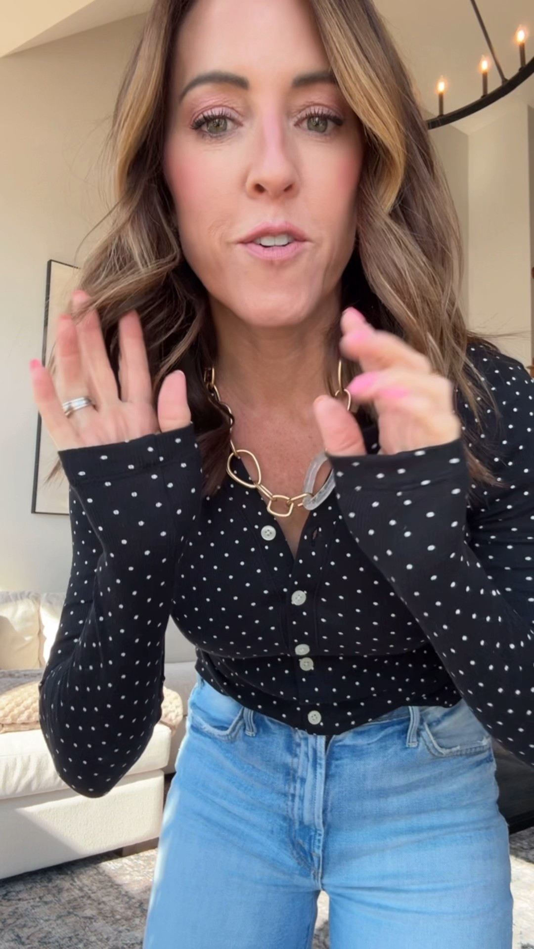 Under $20 cute necklace!!
XS polka dot top  

#LTKgrwm #LTKootd #LTKOver40