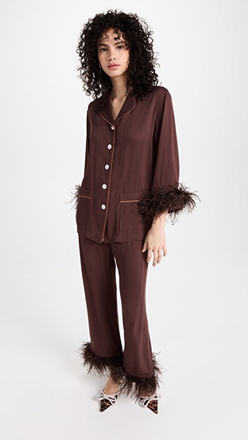 Party Pajama with double Feathers in Whiskey Brown | Shopbop