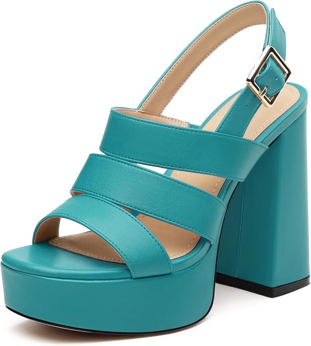 SHOWFOREST Platform Heels for Women Chunky Heeled Sandals | Square Open Toe Strappy High Heels, W... | Amazon (US)