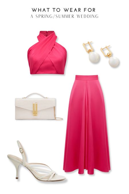 Spring summer wedding guest outfit ideas 🫶 styling a Reiss pink skirt & crop top co-ord with white heels, DeMellier clutch bag & Pearl accessories ✨

#LTKSeasonal #LTKstyletip #LTKwedding