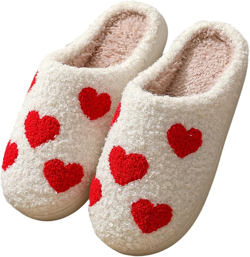 Nana Bolian Cute Heart Slippers for Women, Size 8-9, White, Soft, Fluffy Indoor Slippers with Pol... | Amazon (US)