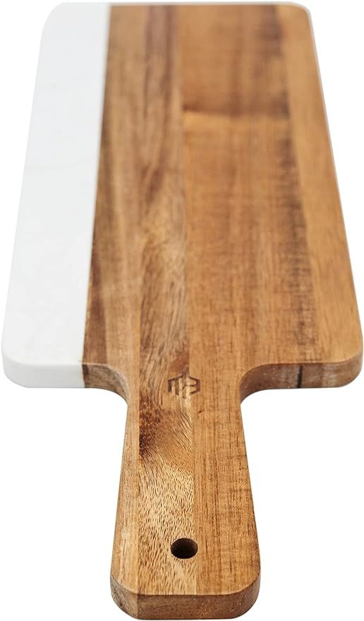 Acacia Wood and Faux Marble Cheese Board with Handle, Charcuterie Platter for Wine, Cheese, Meat | Amazon (US)