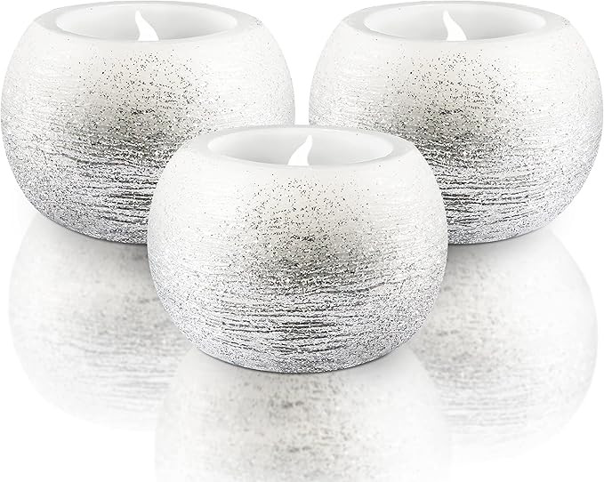 Furora LIGHTING Flameless Silver Candles Battery Operated with Timer, Real Wax Flickering LED Rou... | Amazon (US)
