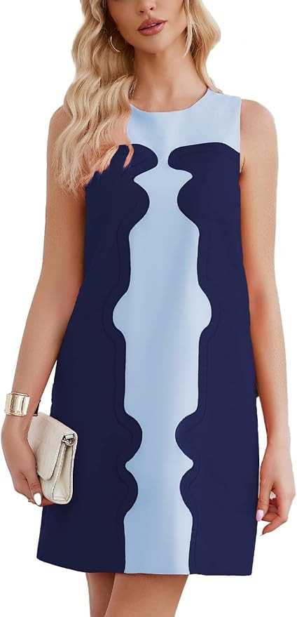 Ladyful Color Block Shift Dress Cotton Linen Sleeveless Crew Neck Mini Dresses 60s Party Vacation... | Amazon (US)