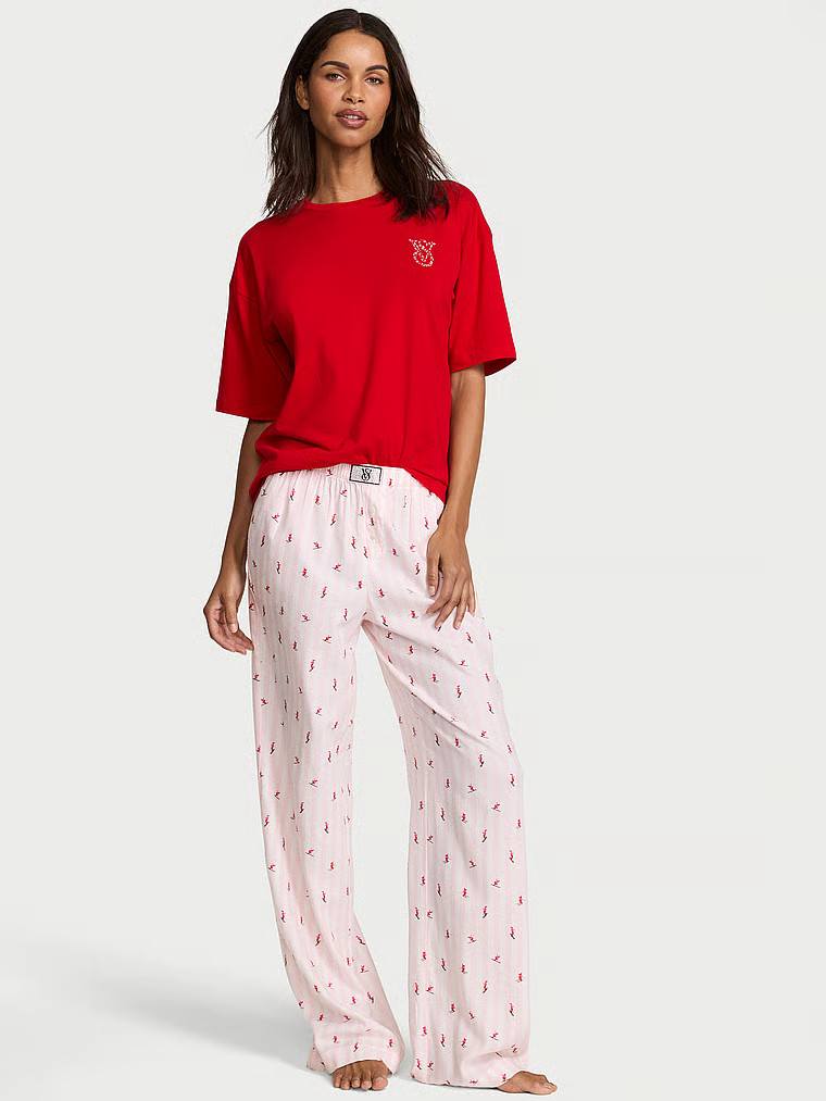 Buy Flannel Short-Sleeve Long Tee-Jama Set, Red - Order Pajamas Sets online - Victoria's Secret U... | Victoria's Secret (US / CA )