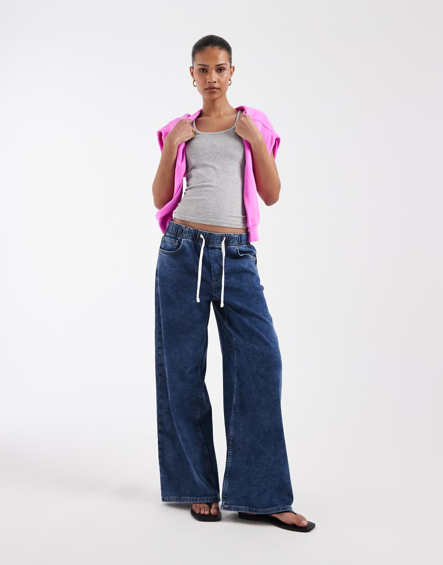 GAP tie waist drawstring wide leg jeans in indigo blue-Grey | ASOS (Global)