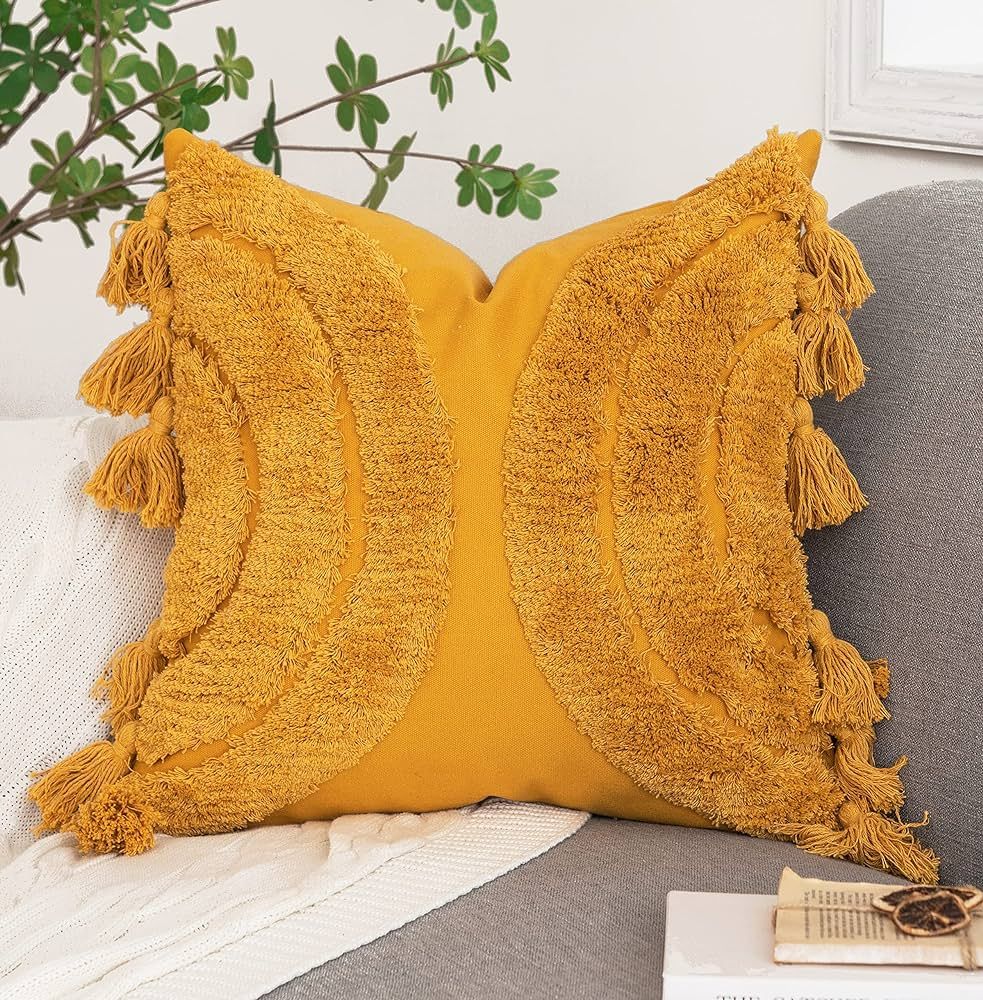 Foindtower Half Moon Accent Boho Tufted Decorative Throw Pillow Cover, Cozy Bohemian Rainbow Desi... | Amazon (US)
