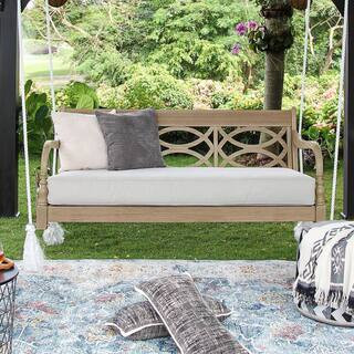 Cambridge Casual Cambridge Casual Renley Lime Wash Wood Porch Swing Daybed with Cushion 130970-HW... | The Home Depot