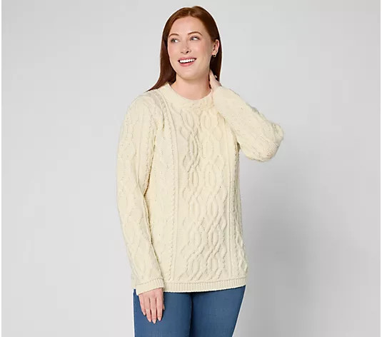 Aran Crafts Merino Wool Crew Neck Pullover Sweater - QVC.com | QVC