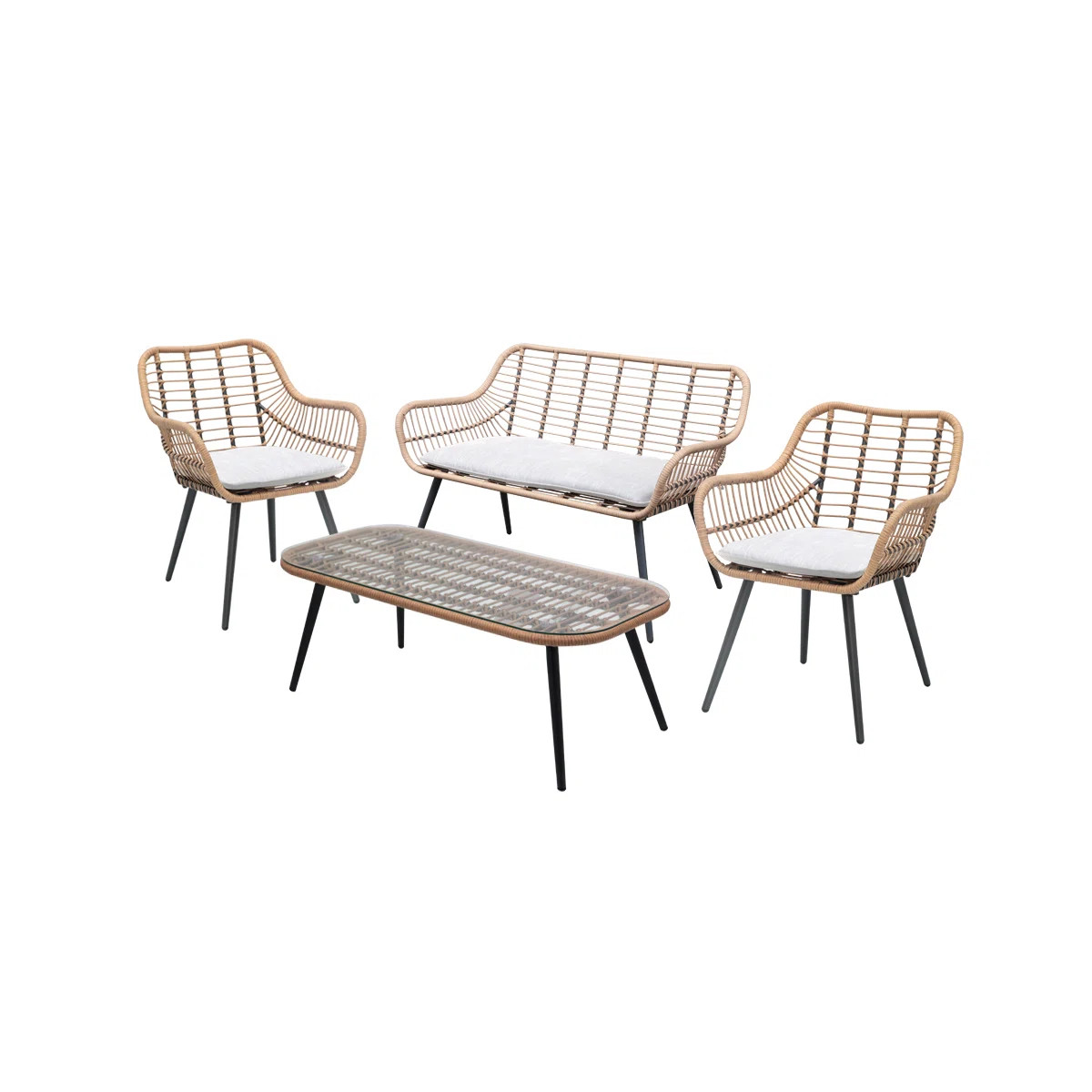 Ledet 4 Piece Rattan Sectional Seating Group with Cushions | Wayfair North America