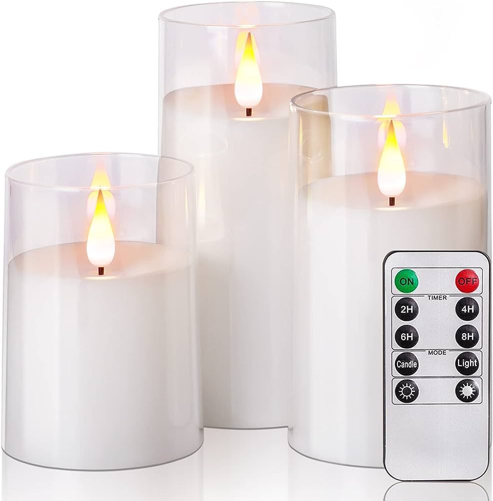 Amagic Acrylic Flameless Candles, Battery Operated Candles, Flickering LED Pillar Candles with Re... | Amazon (US)