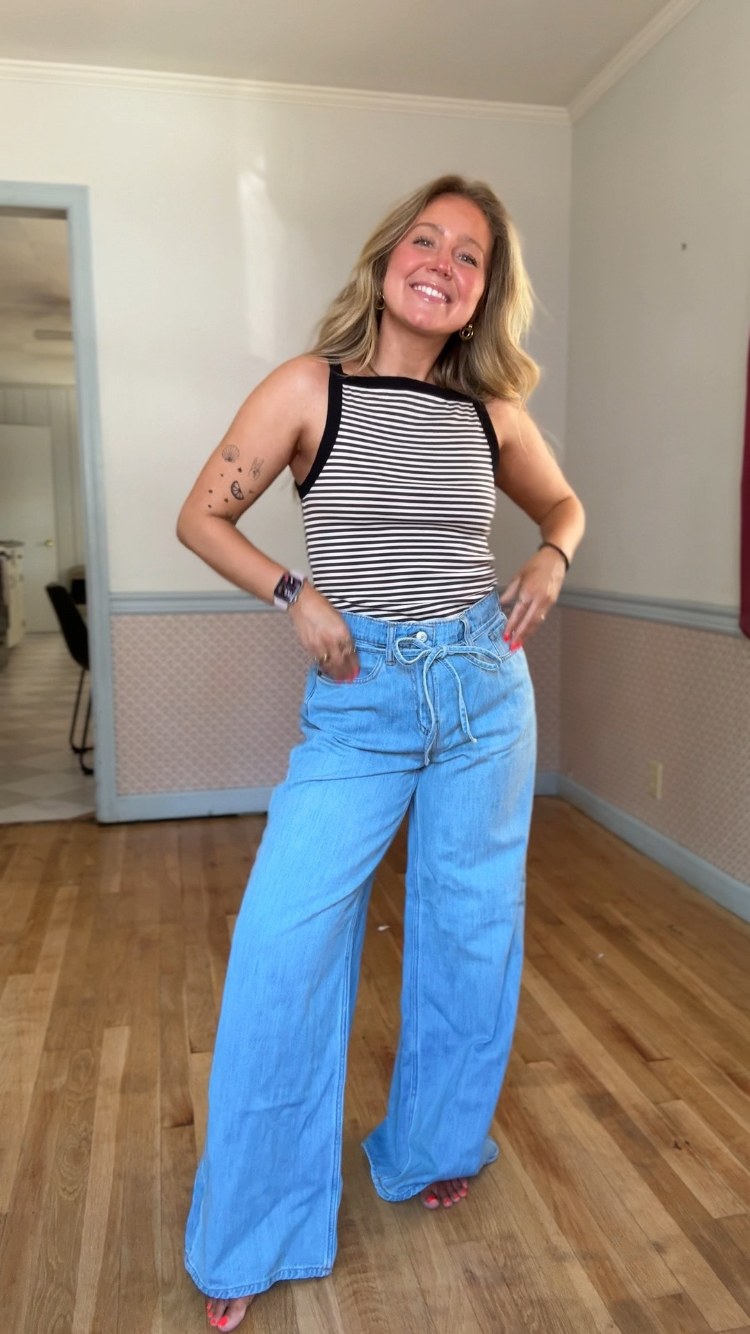 A light flowy wide leg jean is just what my closet was missing, and these high-neck tanks are going to be on repeat. Memorial Day Sale-50% off everything online! #oldnavypartner