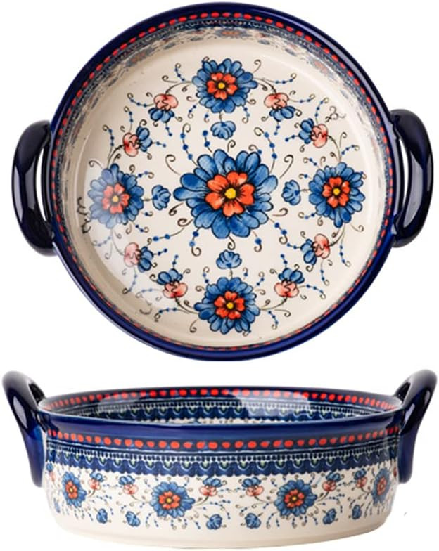Blue and Orange Flower Vintage Style Ceramic Bakeware Casserole Lasagna Pans Baking Dish with Han... | Amazon (US)