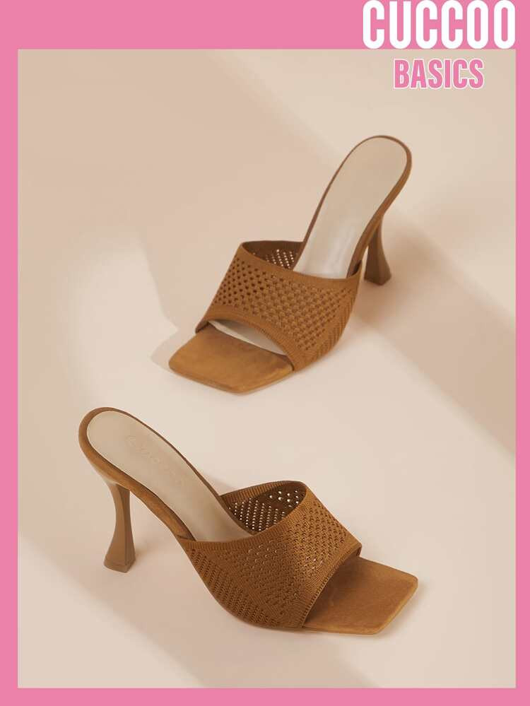 CUCCOO Basic Knit Pyramid Heeled Mules | SHEIN