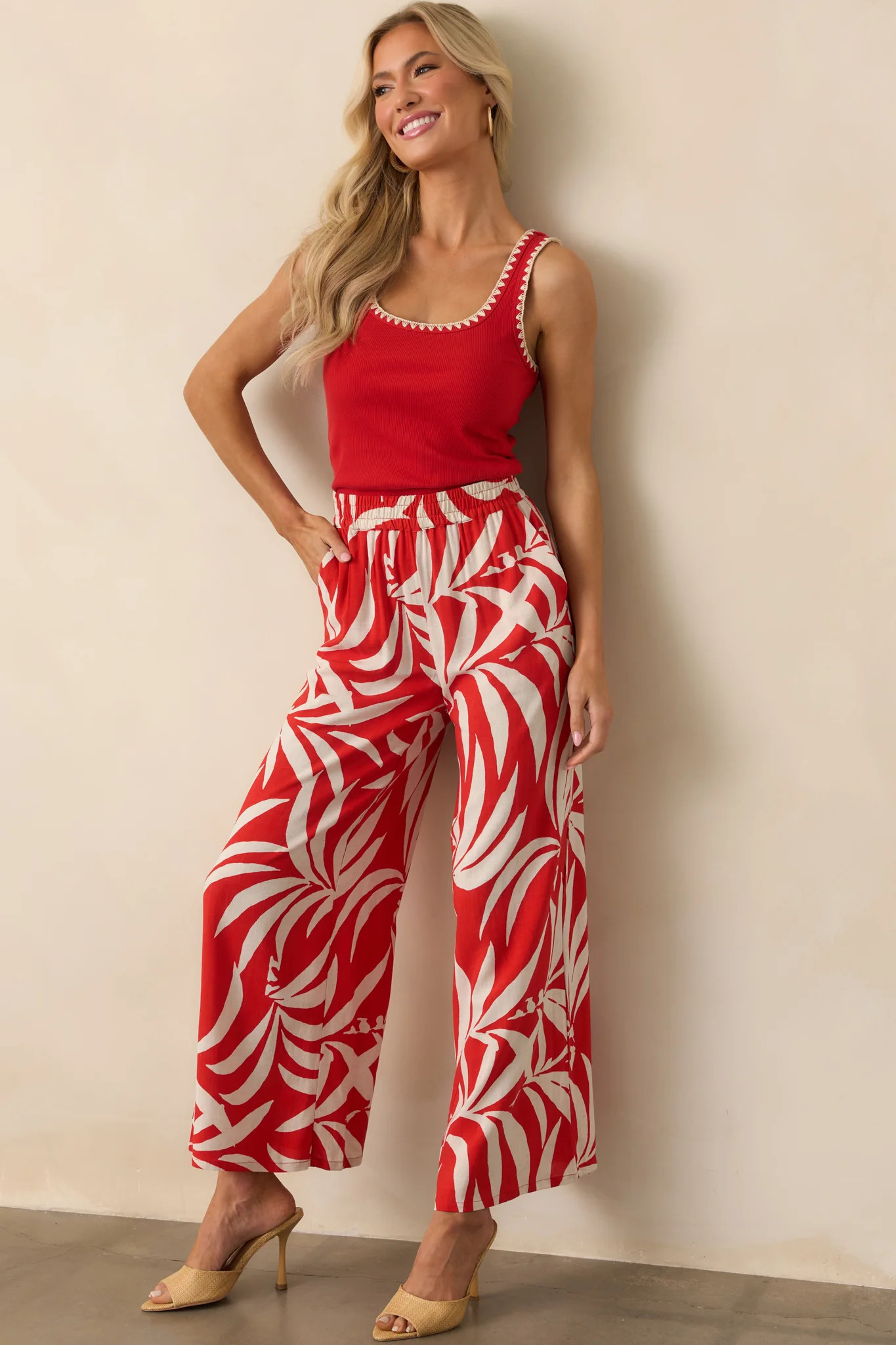 Z Supply Red Tropical Print Dante Linen Blend Pants | Red Dress