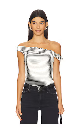 Amber Off Shoulder Top in Black & White Stripe | Revolve Clothing (Global)