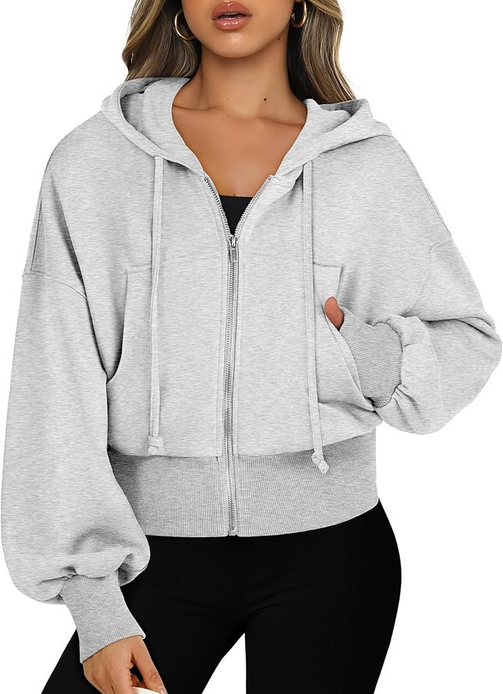 ANRABESS Womens Zip Up Hoodies Cropped Sweatshirts Casual Comfy Cute Zip Jackets Fashion Trendy F... | Amazon (US)