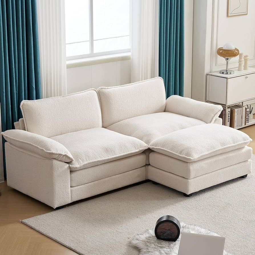 Karl home Sectional Sofa Modern Deep Seat Sofa Couch with Ottoman, Teddy Fleece Sofa Sleeper Comf... | Amazon (US)
