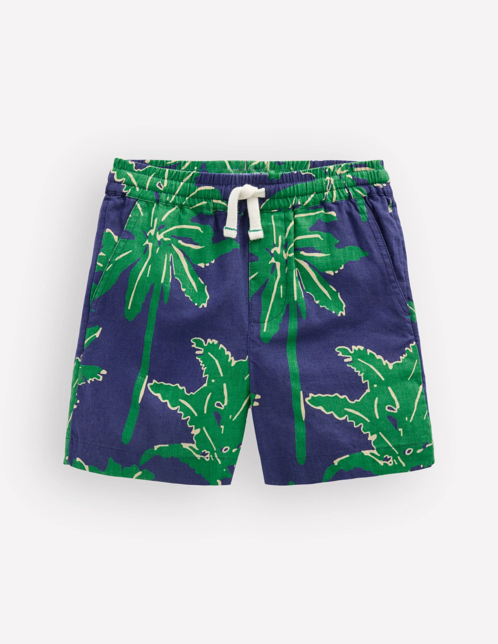 Cotton Linen Shorts-Green Palm Trees | Boden (US)