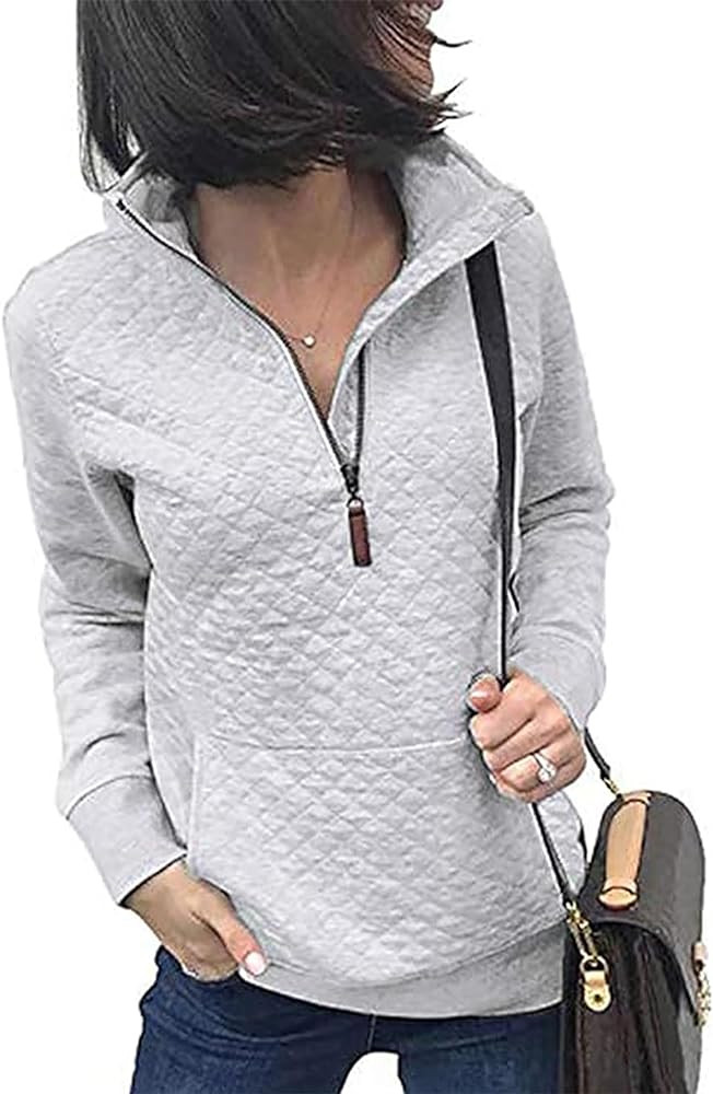 BTFBM Women Fashion Quilted Pattern Lightweight Zipper Long Sleeve Plain Casual Ladies Sweatshirt... | Amazon (US)