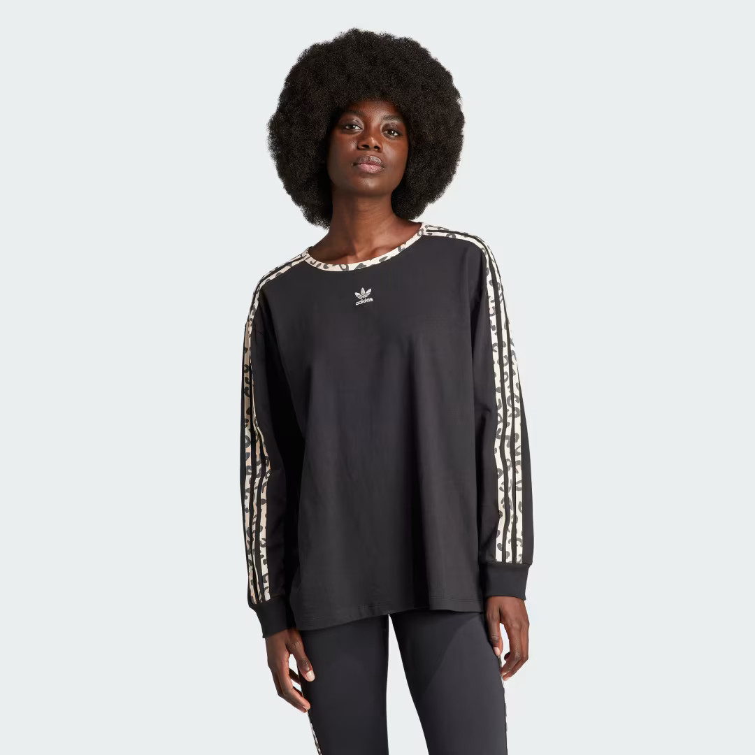 adidas Originals Leopard Luxe 3-Stripes Long Sleeve TeeBlackXLWomens | adidas (US)