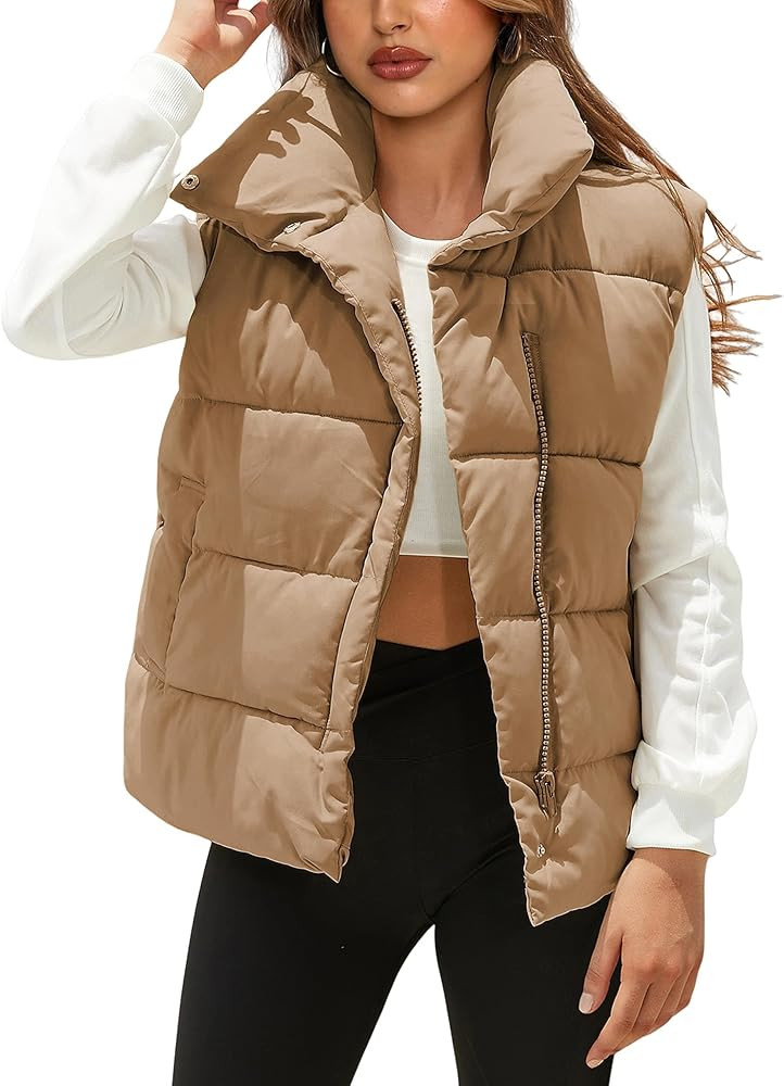 Womens Zip Up Puffer Vest Sleeveless Cropped Quilted Lightweight Stand-up Collar Vests Winter War... | Amazon (US)