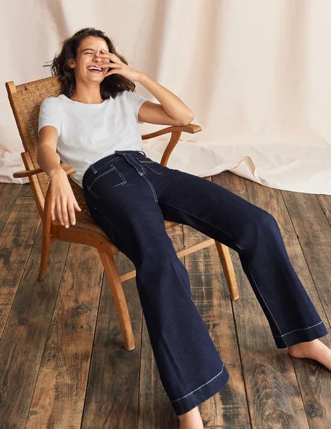 Patch Pocket Wide Leg Jeans Indigo Women Boden | Boden (US)