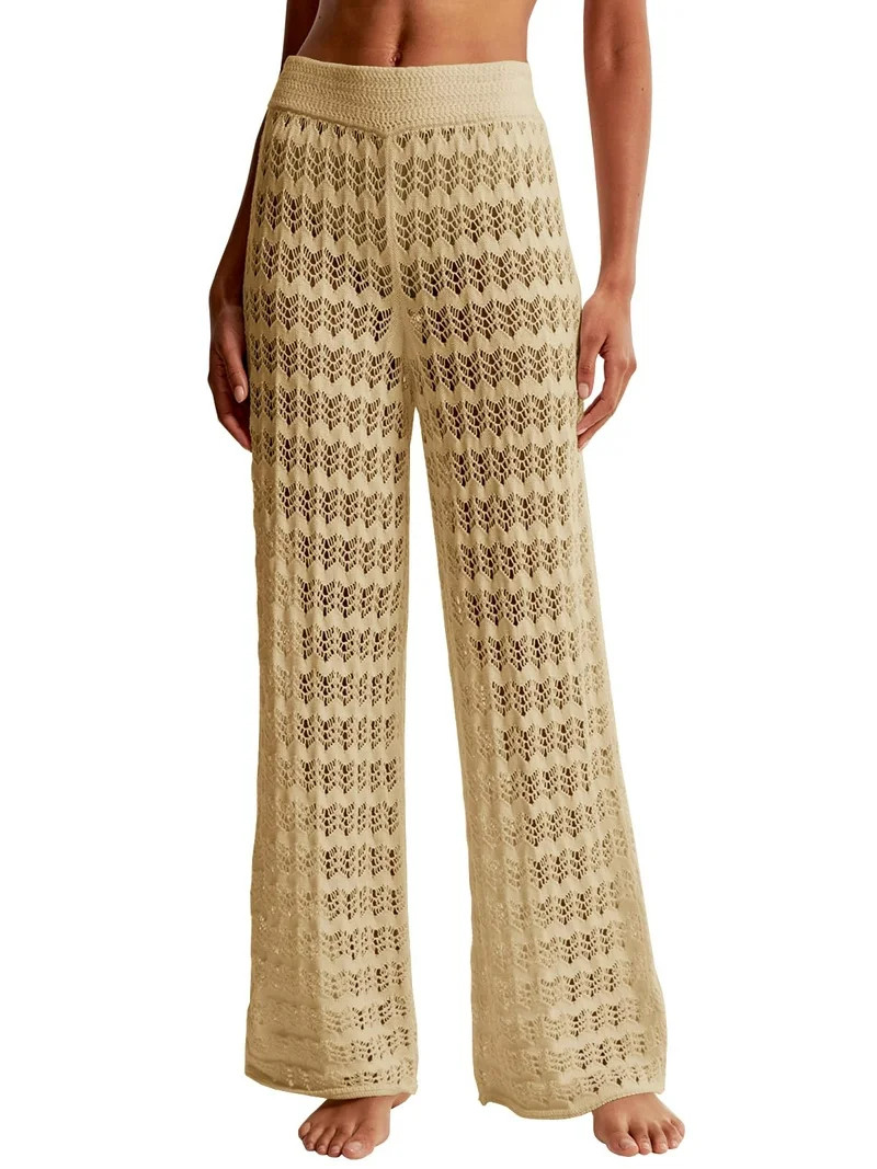 Womens Crochet Cover Up Pants Sheer Mesh High Waist Sexy Casual Knit Summer Swimsuit Coverup Beac... | Walmart (US)