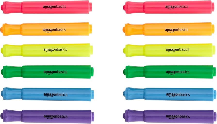 Amazon Basics Tank Style Highlighters - Chisel Tip, Assorted Colors, 12-Pack | Amazon (US)