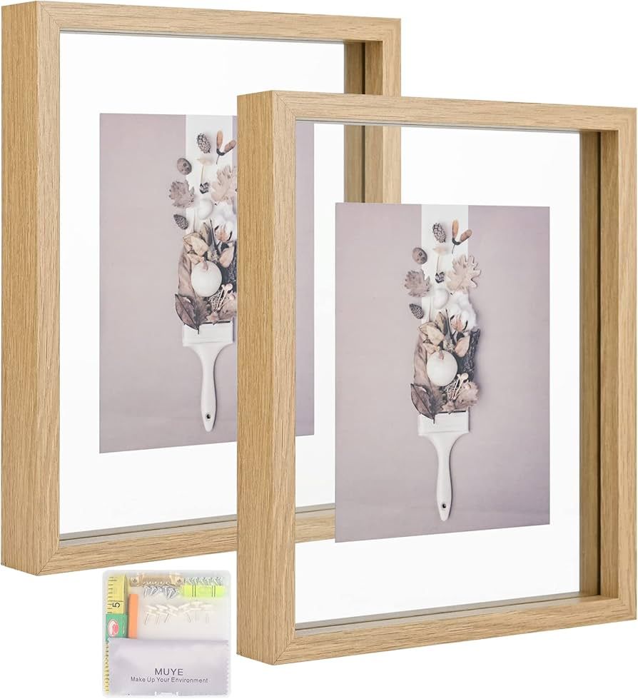 8x10 Floating Frame Set of 2,Double Glass Rustic Photo Frame for Wall Hanging or Tabletop Standin... | Amazon (US)