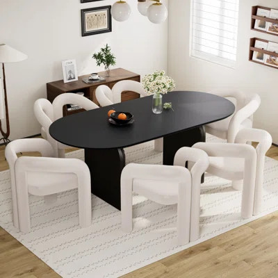70” Modern Oval Dining Table Set With Velevt Chairs | Wayfair North America