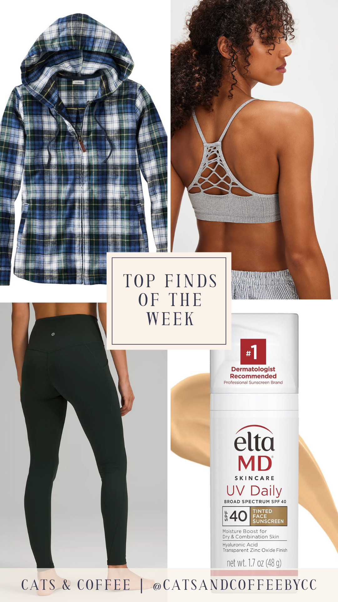🎉💚 Four Top Finds of the Week: my go-to cozy flannel jacket from L.L. Bean, a great t-shirt bra from Free People, the perfect deep forest green leggings from Lululemon, and a sensitive-skin approved tinted moisturizer from EtlaMD! 

 #LTKSeasonal #LTKActive #LTKBeauty