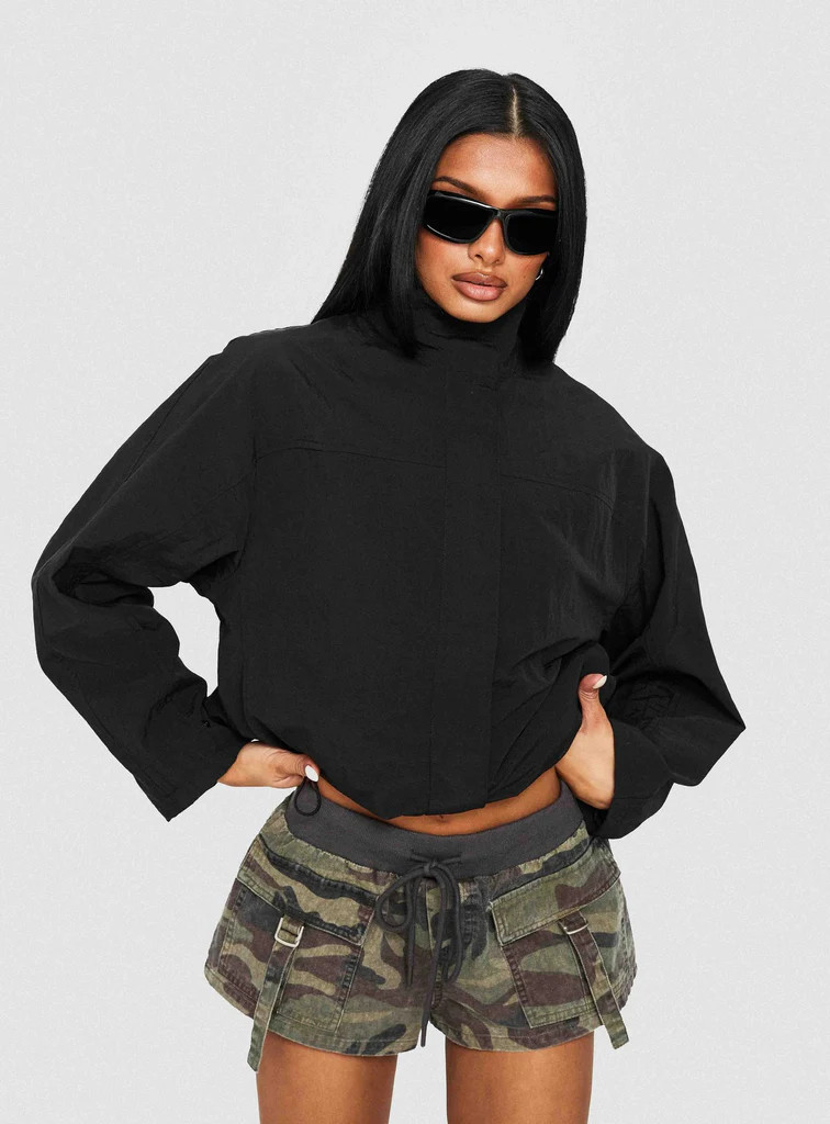 Shoreline Windbreaker Jacket Noir | Princess Polly US