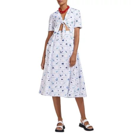 STAUD Womens Giorgiana Linen Tie Front Midi Dress White 0 | Walmart (US)