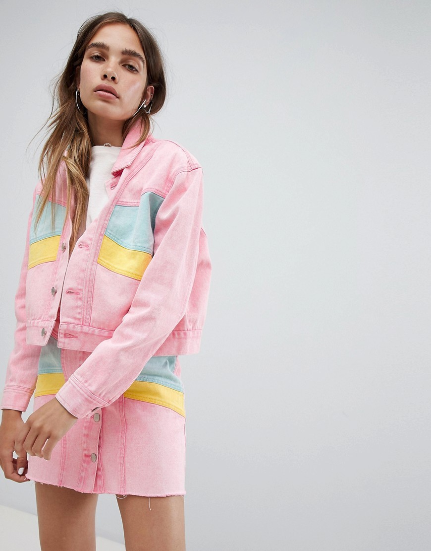 Signature 8 Retro Colourblock Denim Jacket - Pink | ASOS UK