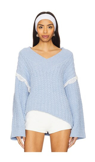 Tierra Oversized V-Neck Sweater in Blue | Revolve Clothing (Global)