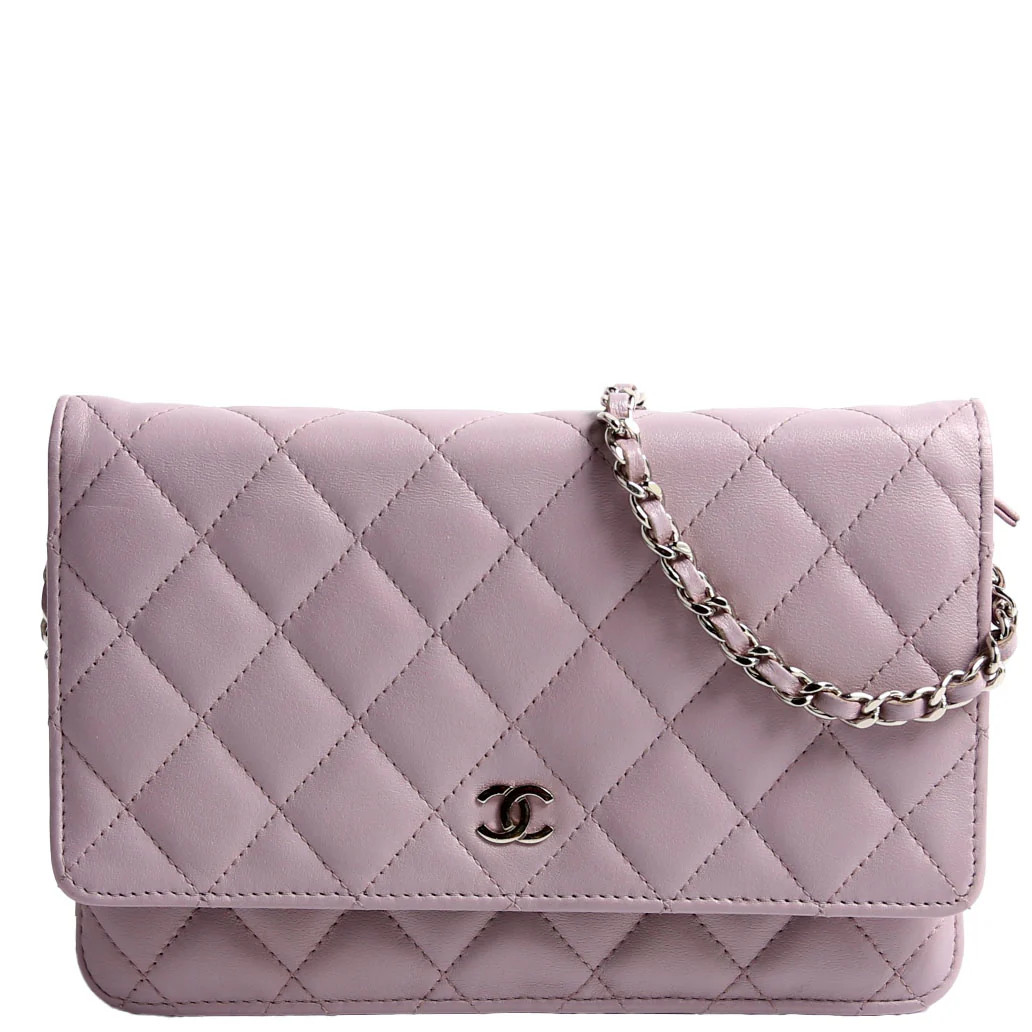 Wallet On Chain Classic Quilted Lambskin Purple | Keeks Designer Handbags