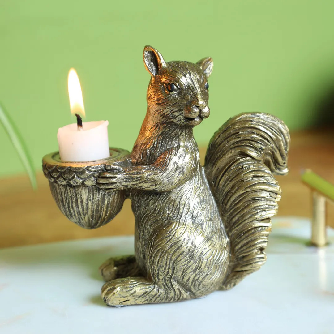 Squirrel Candle Holder With Acorn Antique Gold Finish Autumn Decor - Etsy | Etsy (US)