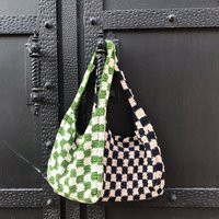 Checkered Crochet Bag | Black & Green Baguette Shoulder Hand Knit Purse Checkerboard Mini Gift For Her | Etsy (US)