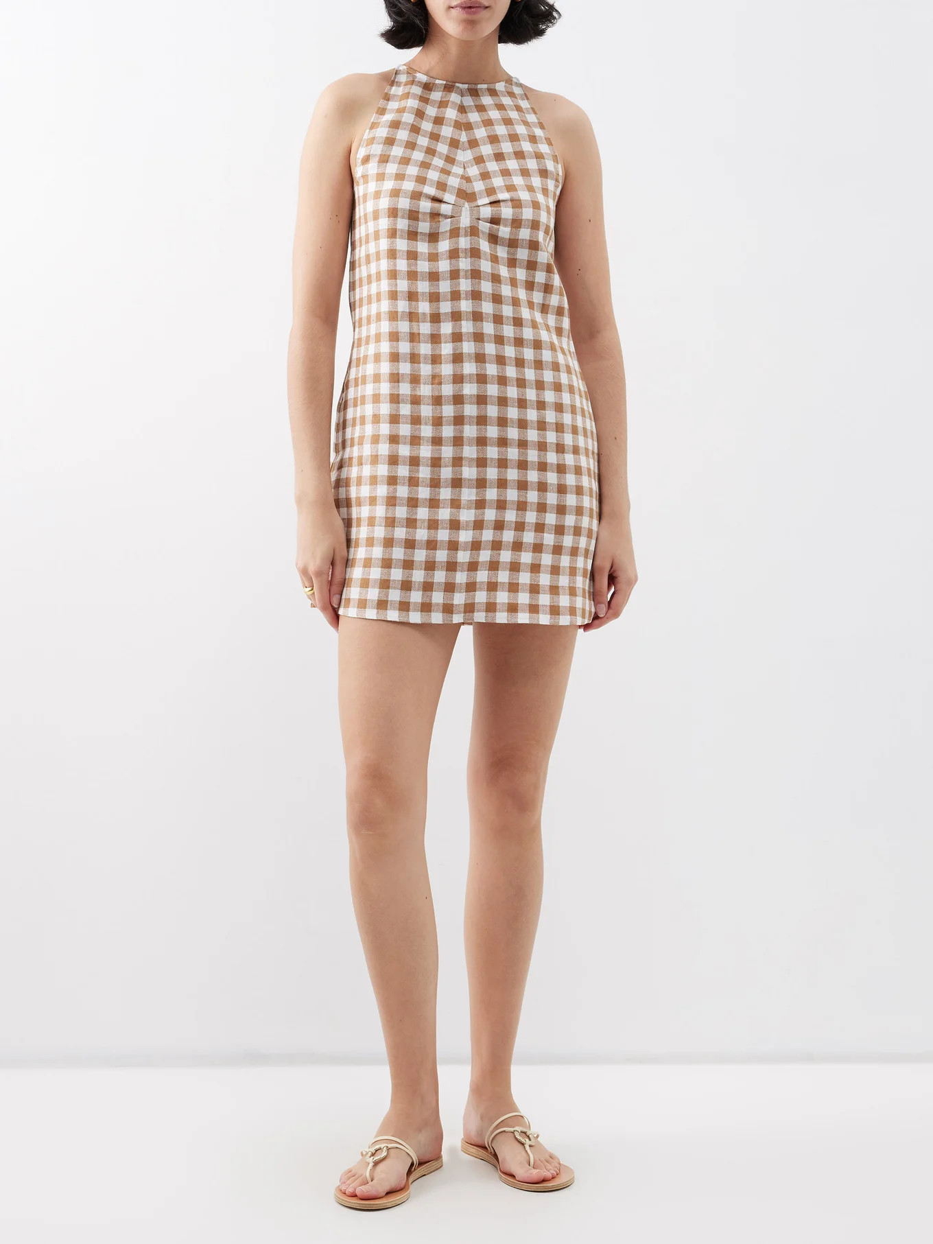 Antigua halterneck check-linen mini dress | Matches (US)
