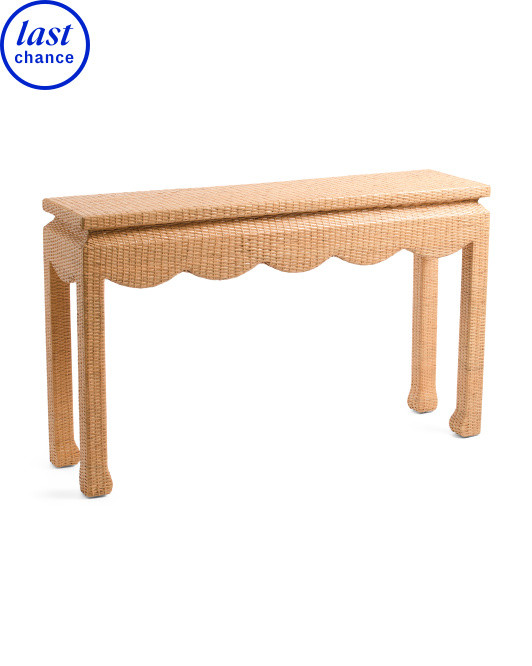 52in Mahogany Wood And Rattan Scalloped Console Table | Furniture & Lighting | Marshalls | Marshalls