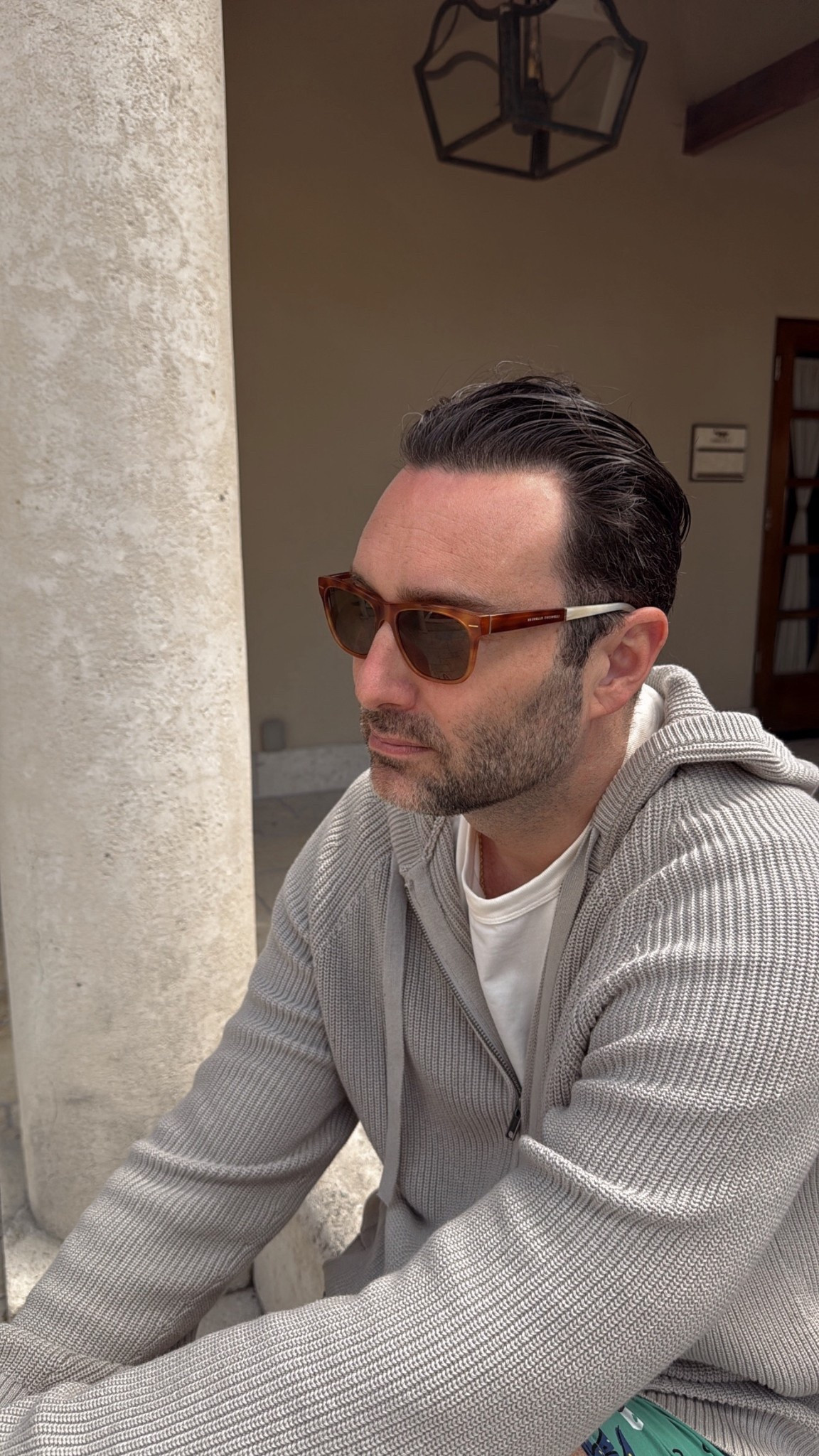 I grabbed this knit zip-up for my husband on a whim before our trip & he's grabbed for it every morning before it warms up 