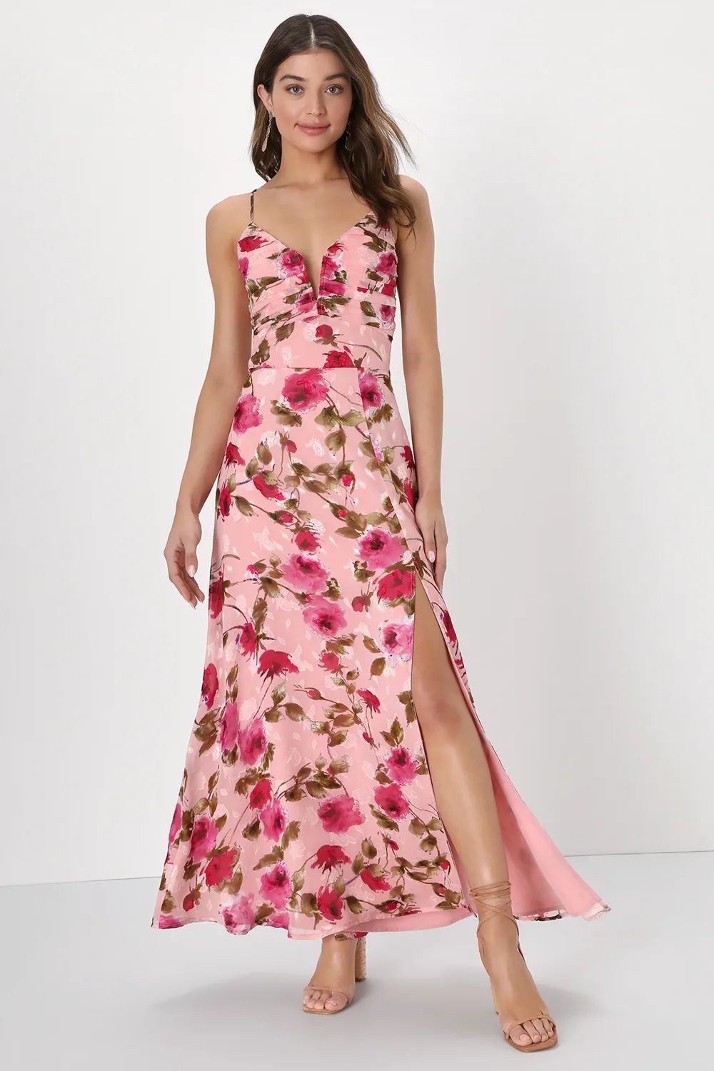 Pretty Perspective Blush Pink Floral Burnout Notched Maxi Dress | Lulus (US)